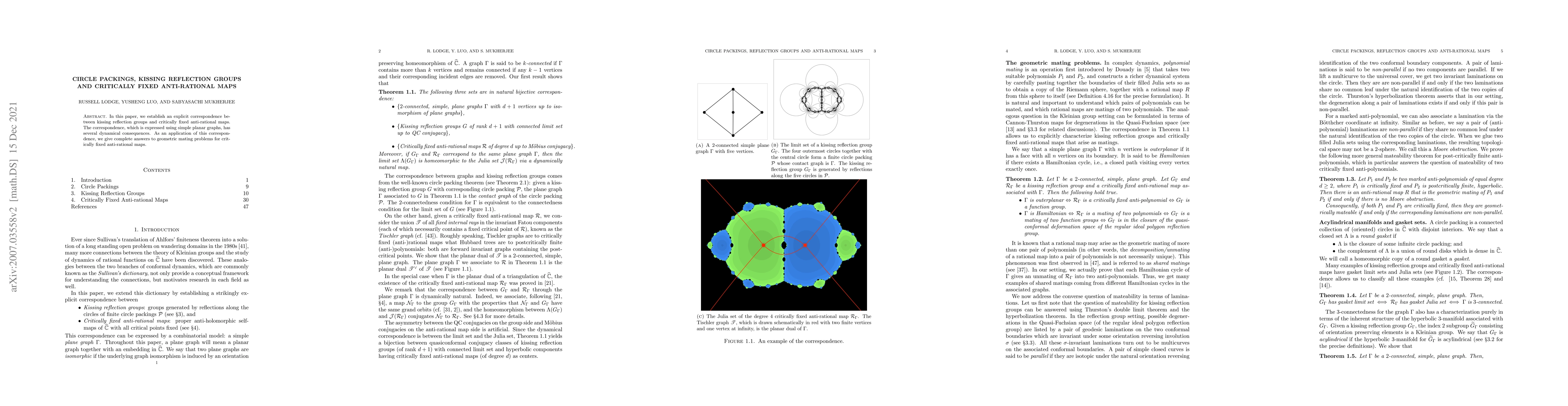 Thumbnail for Circle packings, kissing reflection groups and critically fixed
  anti-rational maps