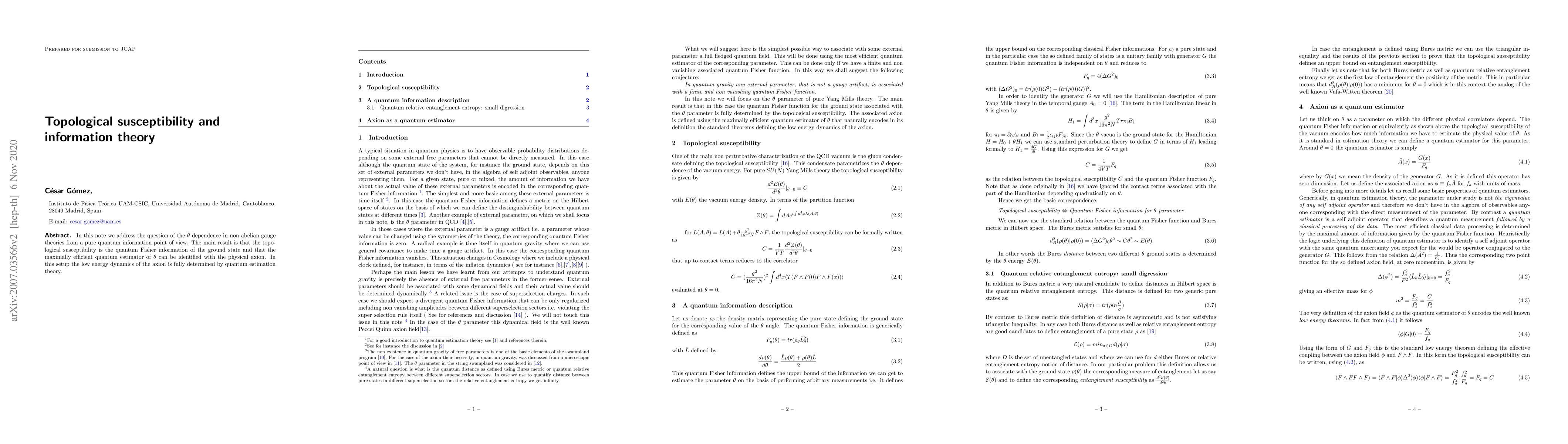 Thumbnail for Topological susceptibility and information theory