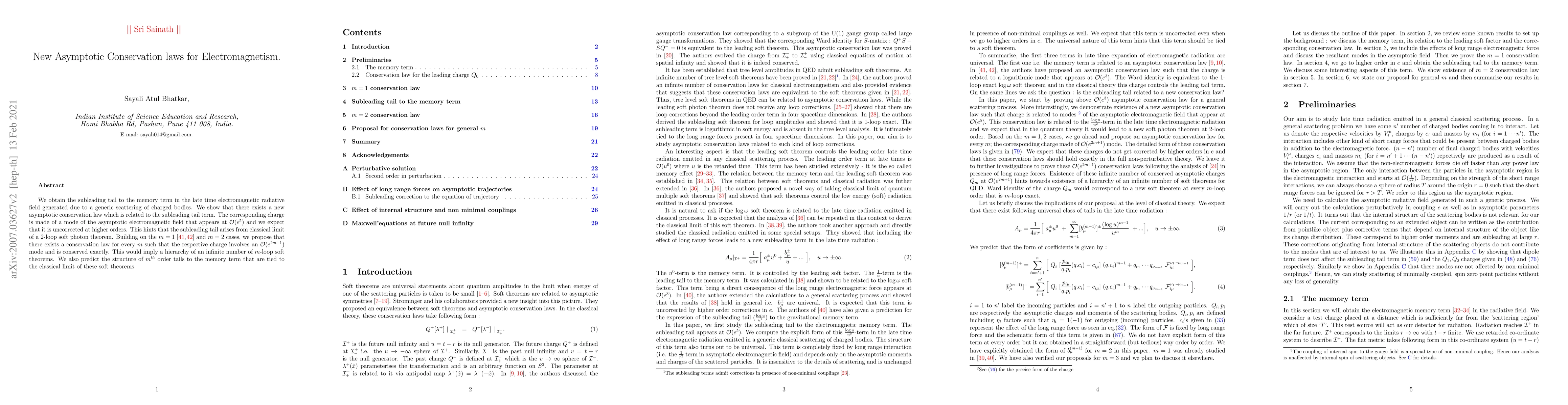 Thumbnail for New Asymptotic Conservation laws for Electromagnetism