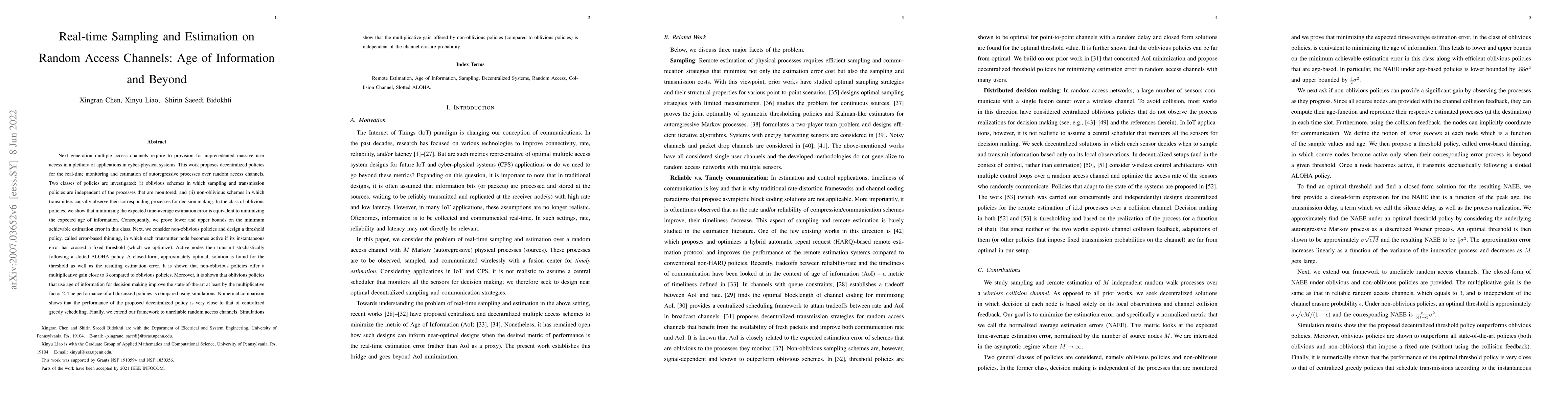 Thumbnail for Real-time Sampling and Estimation on Random Access Channels: Age of
  Information and Beyond