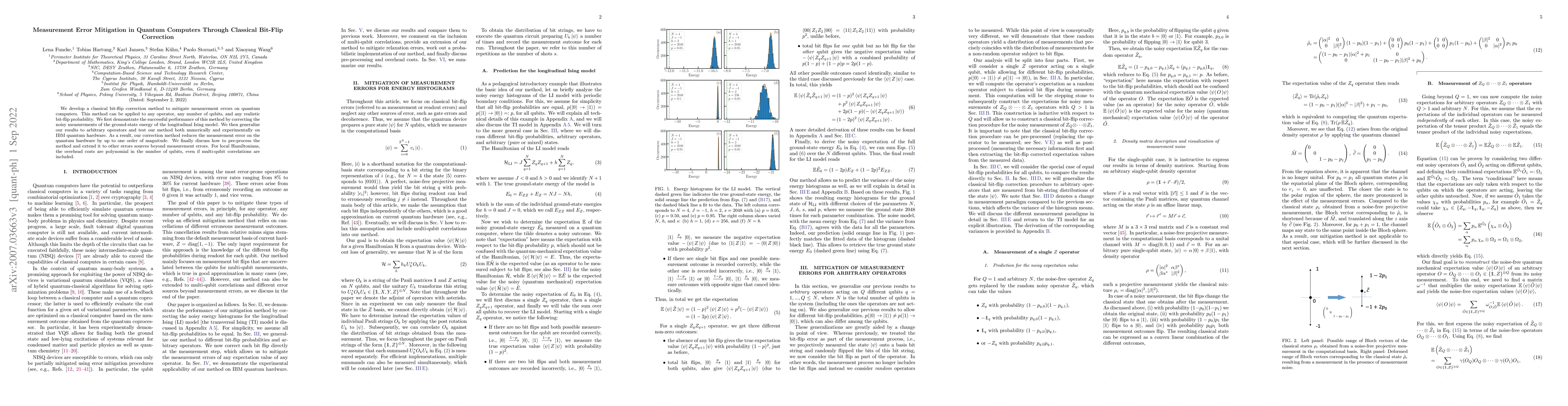 Thumbnail for Measurement Error Mitigation in Quantum Computers Through Classical
  Bit-Flip Correction