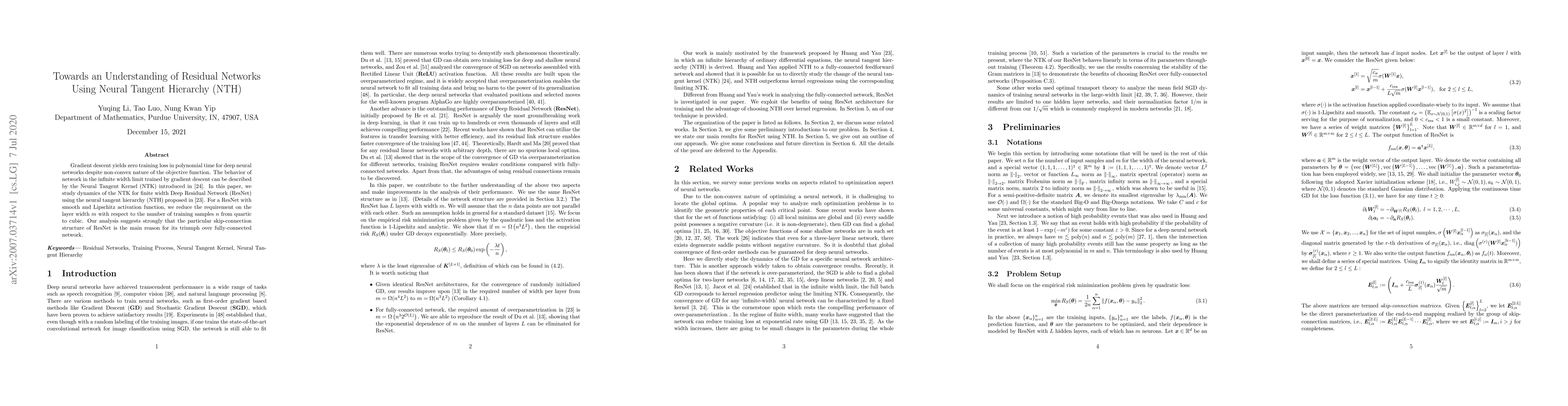 Thumbnail for Towards an Understanding of Residual Networks Using Neural Tangent
  Hierarchy (NTH)