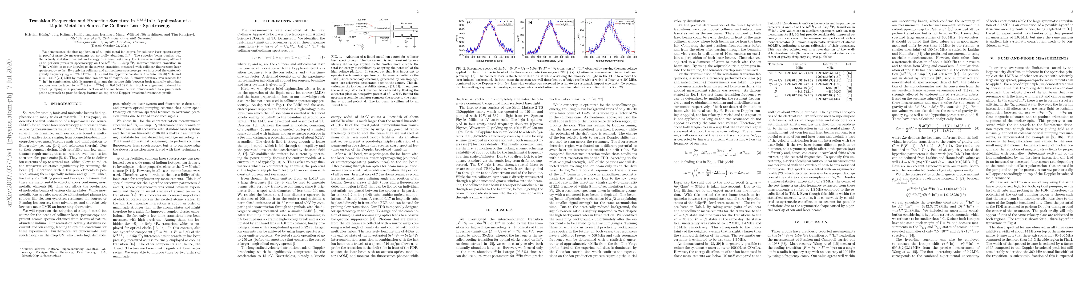 Thumbnail for Transition Frequencies and Hyperfine Structure in $^{113,115}$In$^+$:
  Application of a Liquid-Metal Ion Source for Collinear Laser Spectroscopy