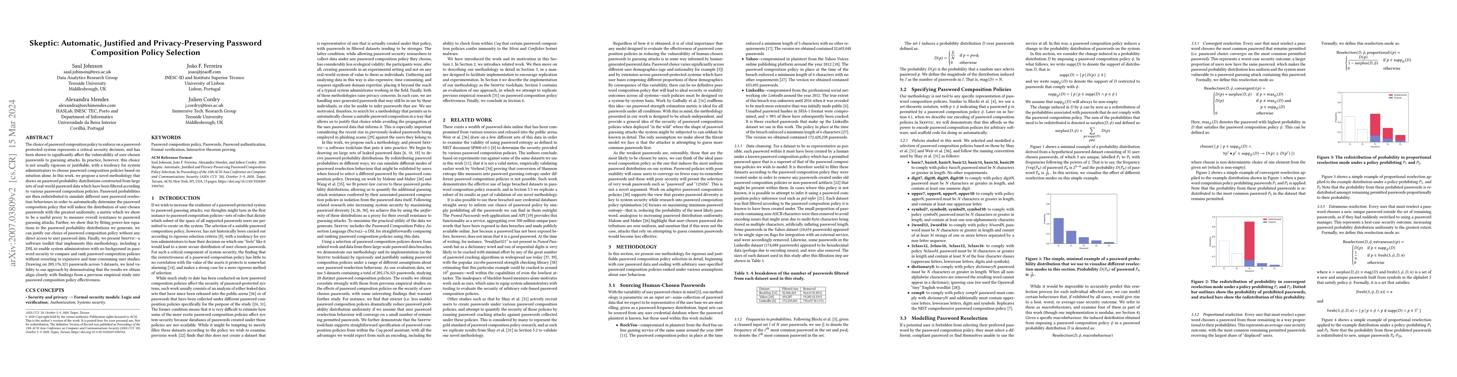 Thumbnail for Skeptic: Automatic, Justified and Privacy-Preserving Password
  Composition Policy Selection