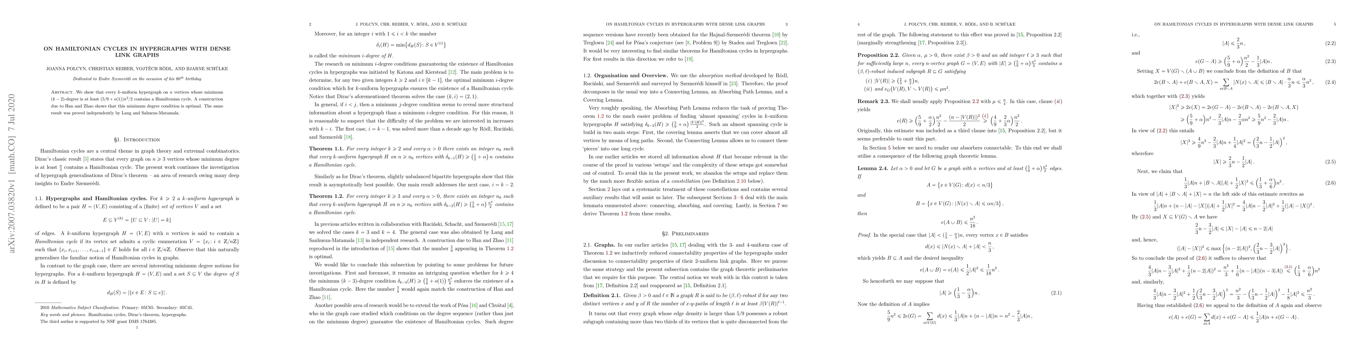 Thumbnail for On Hamiltonian cycles in hypergraphs with dense link graphs
