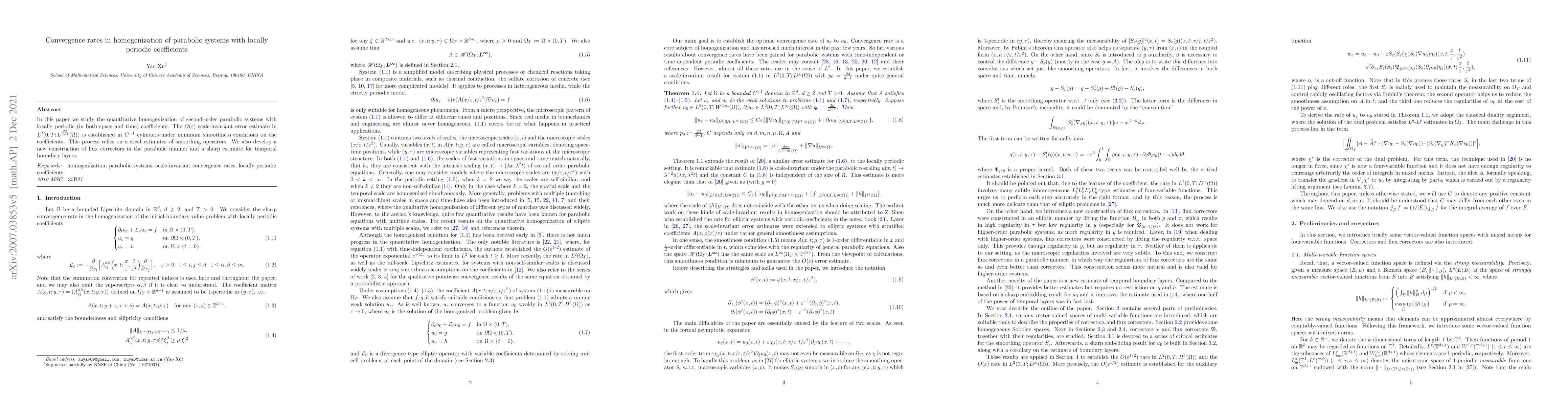 Thumbnail for Convergence rates in homogenization of parabolic systems with locally
  periodic coefficients