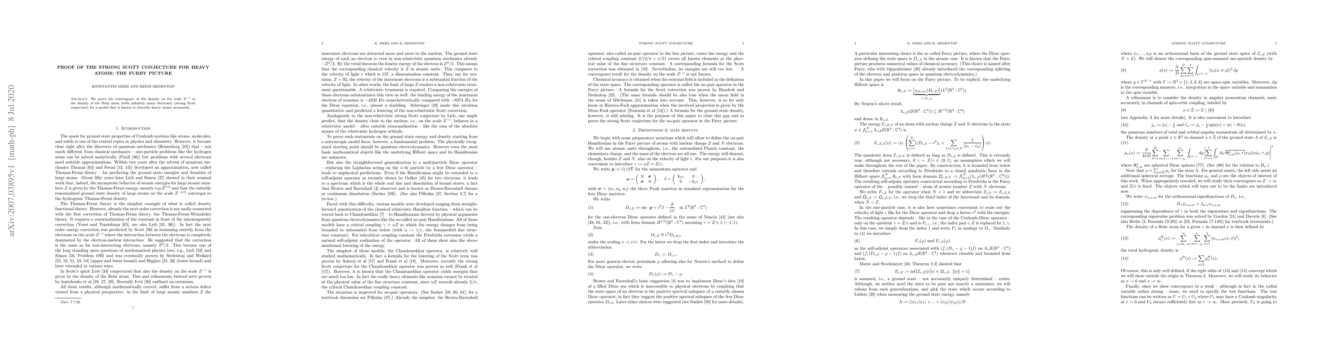 Thumbnail for Proof of the Strong Scott Conjecture for Heavy Atoms: the Furry Picture