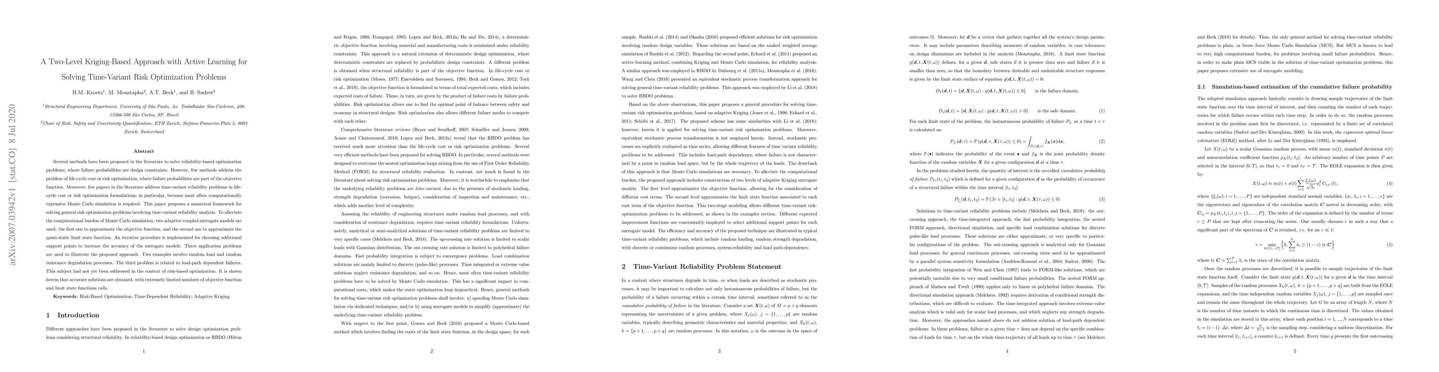 Thumbnail for A two-level Kriging-based approach with active learning for solving
  time-variant risk optimization problems