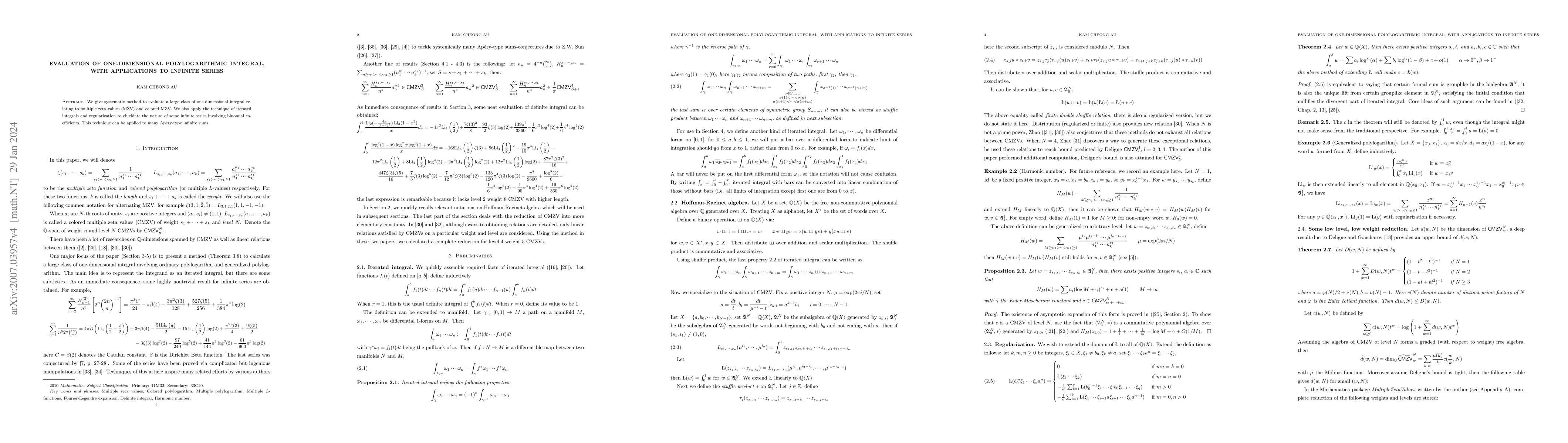 Thumbnail for Evaluation of one-dimensional polylogarithmic integral, with
  applications to infinite series