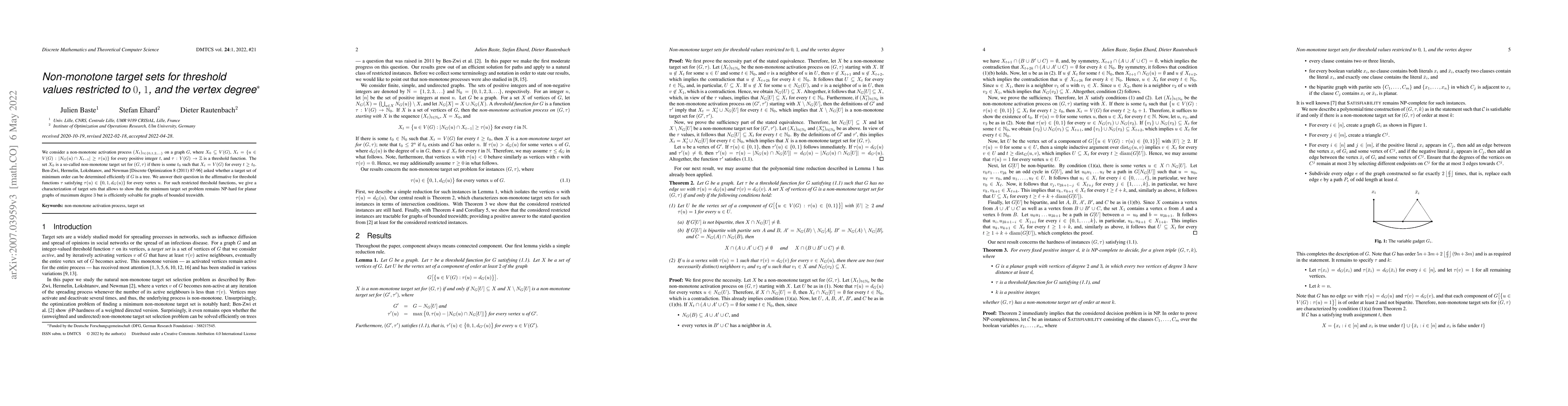 Thumbnail for Non-monotone target sets for threshold values restricted to $0$, $1$,
  and the vertex degree