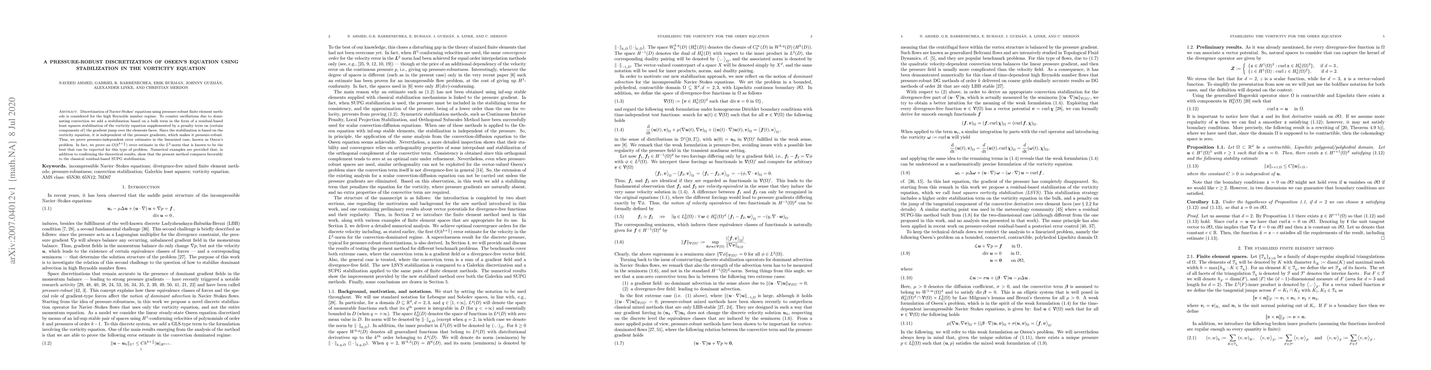 Thumbnail for A pressure-robust discretization of Oseen's equation using stabilization
  in the vorticity equation