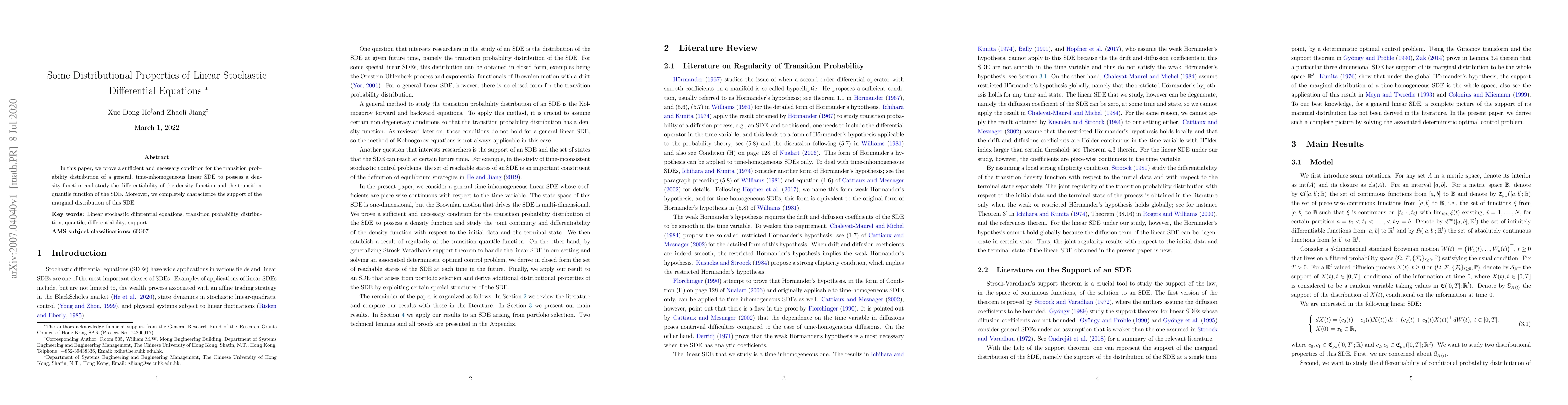 Thumbnail for Some Distributional Properties of Linear Stochastic Differential
  Equations