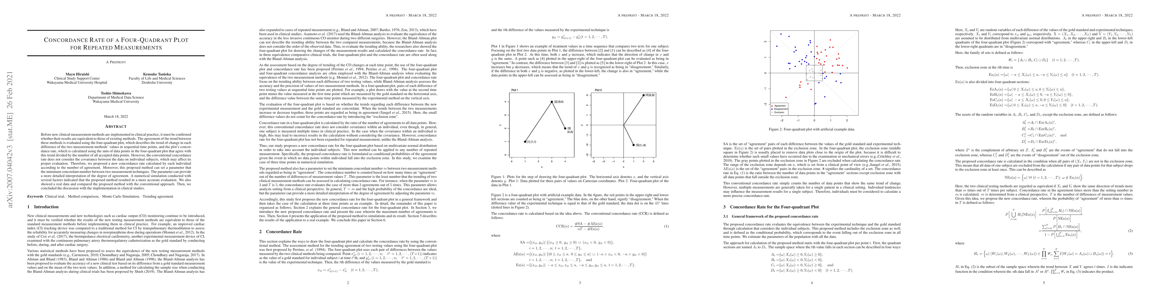 Thumbnail for Concordance Rate of a Four-Quadrant Plot for Repeated Measurements
