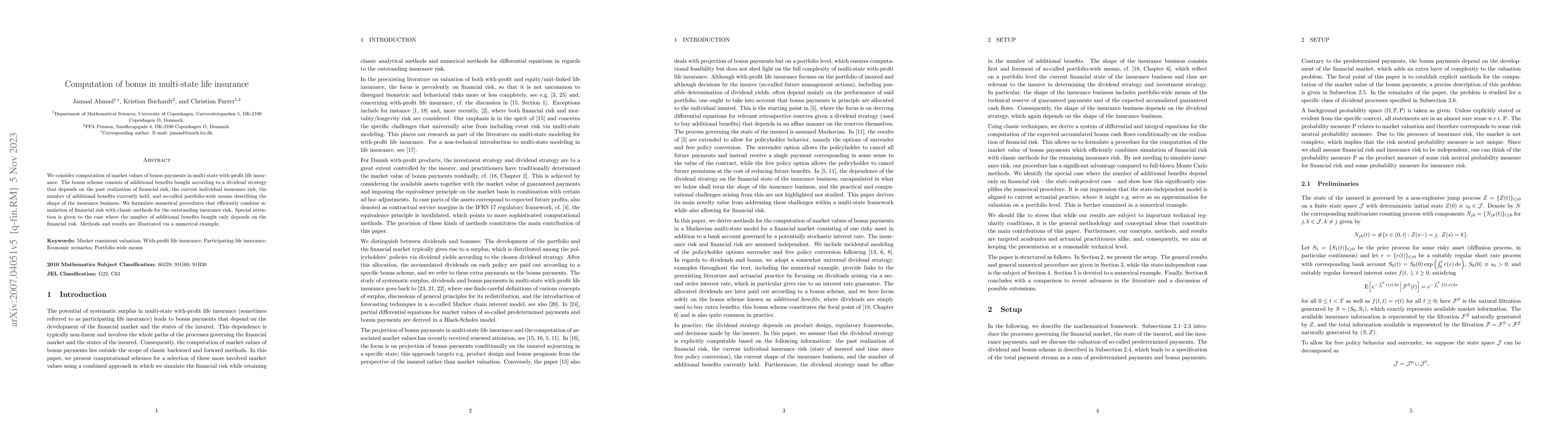 Thumbnail for Computation of bonus in multi-state life insurance