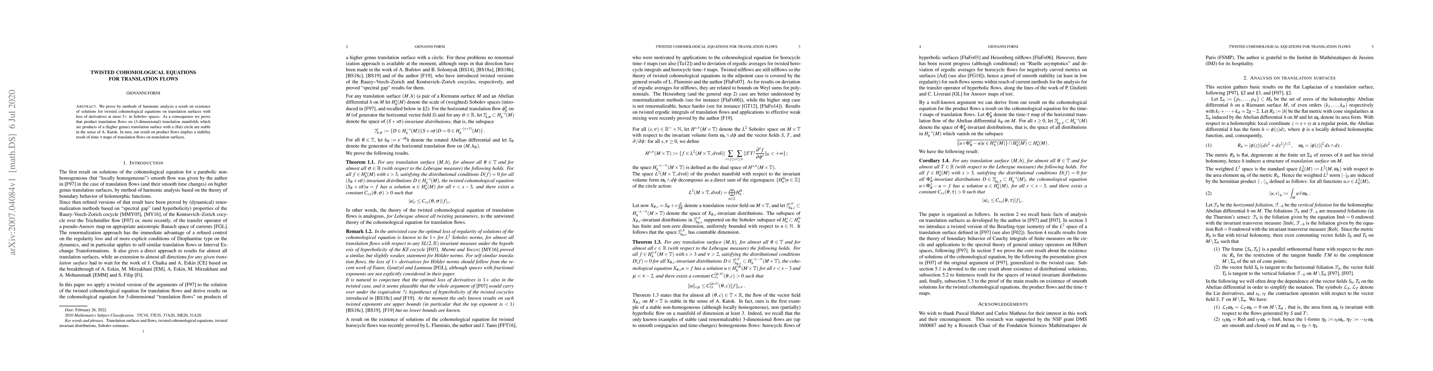 Thumbnail for Twisted cohomological equations for translation flows
