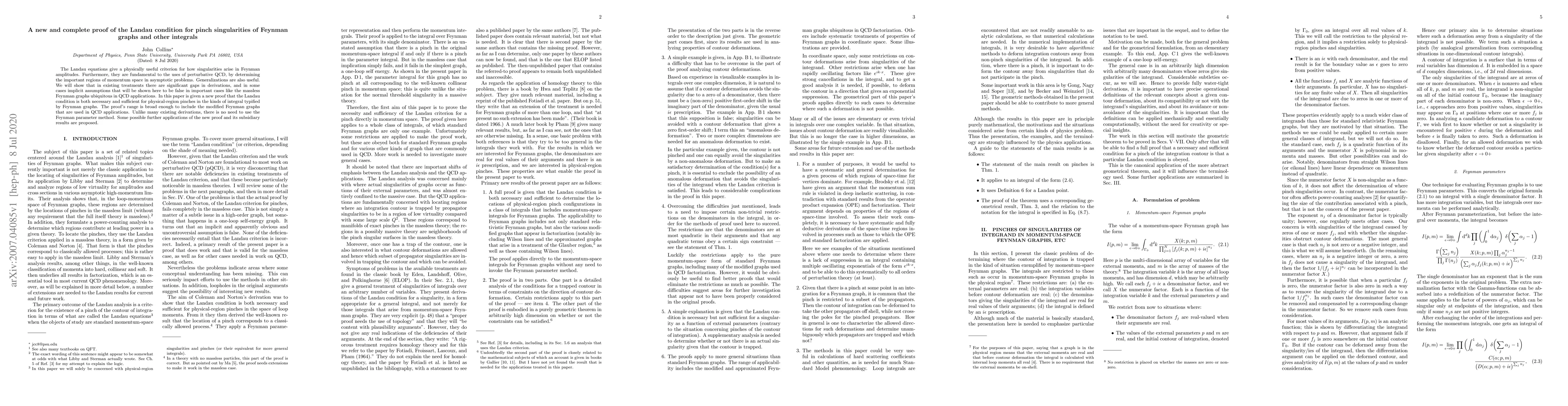 Thumbnail for A new and complete proof of the Landau condition for pinch singularities
  of Feynman graphs and other integrals