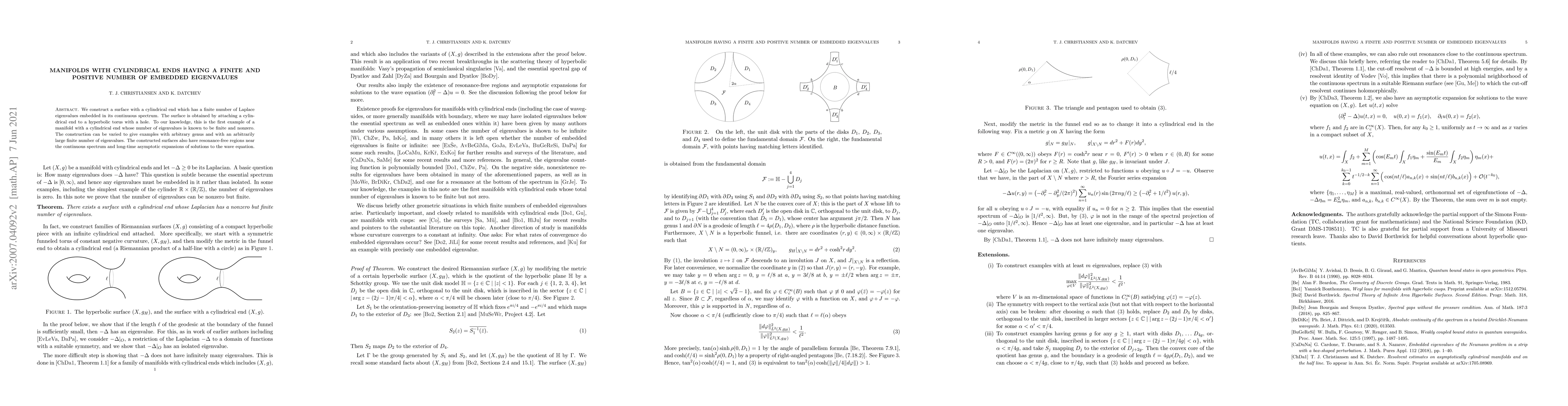 Thumbnail for Manifolds with cylindrical ends having a finite and positive number of
  embedded eigenvalues