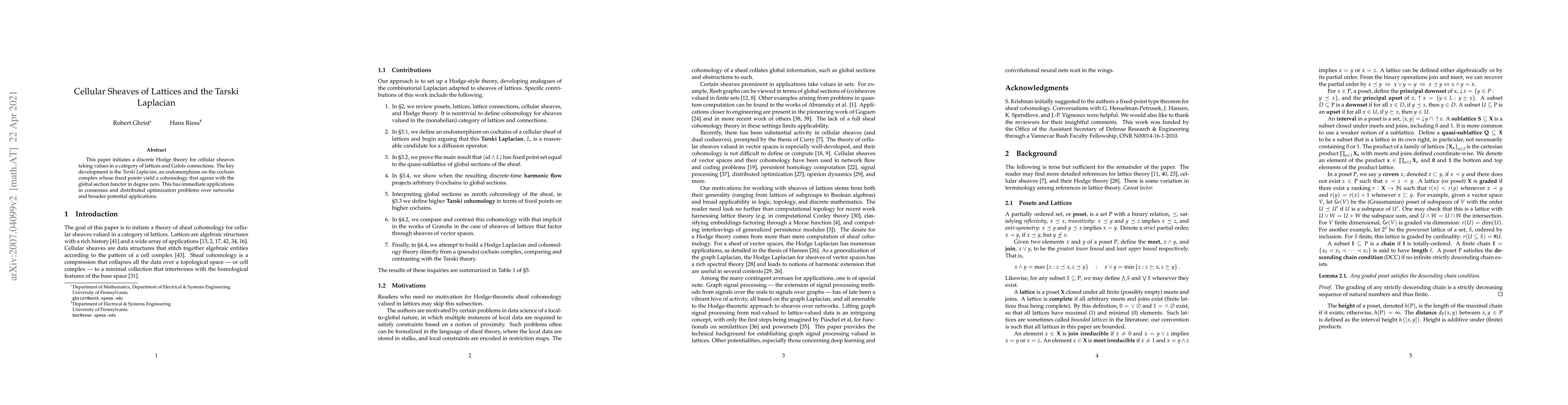 Thumbnail for Cellular Sheaves of Lattices and the Tarski Laplacian