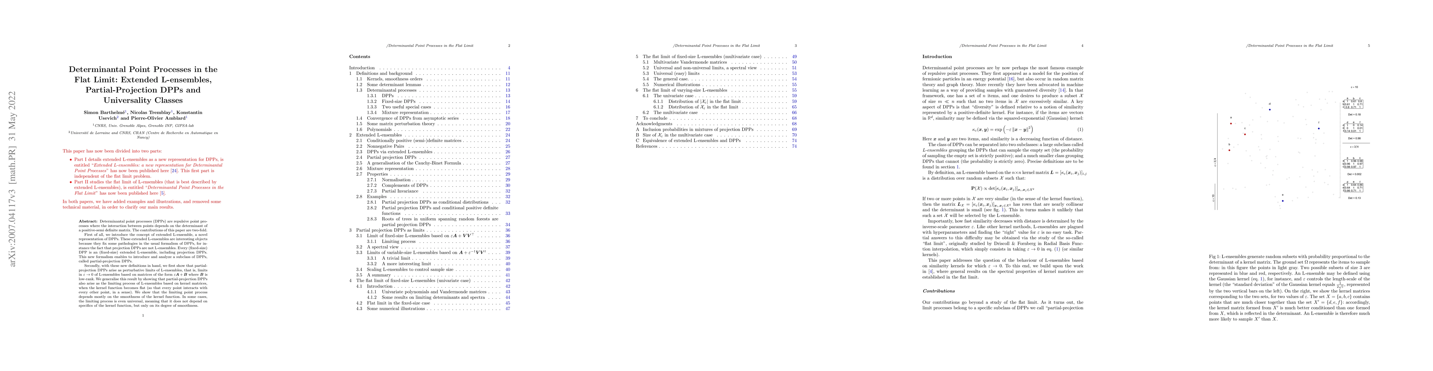 Thumbnail for Determinantal Point Processes in the Flat Limit: Extended L-ensembles,
  Partial-Projection DPPs and Universality Classes