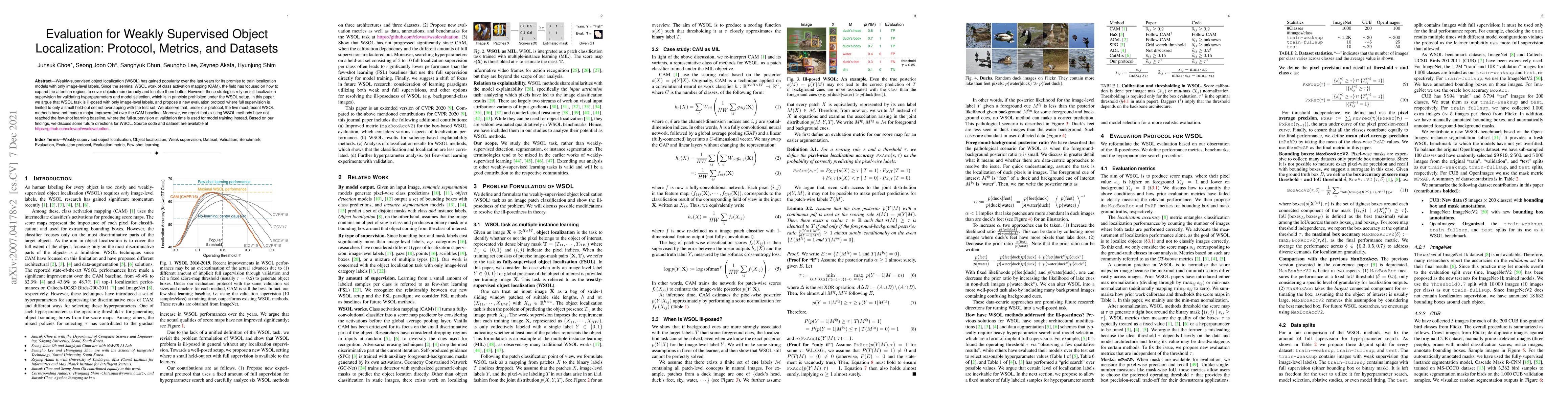 Thumbnail for Evaluation for Weakly Supervised Object Localization: Protocol, Metrics,
  and Datasets