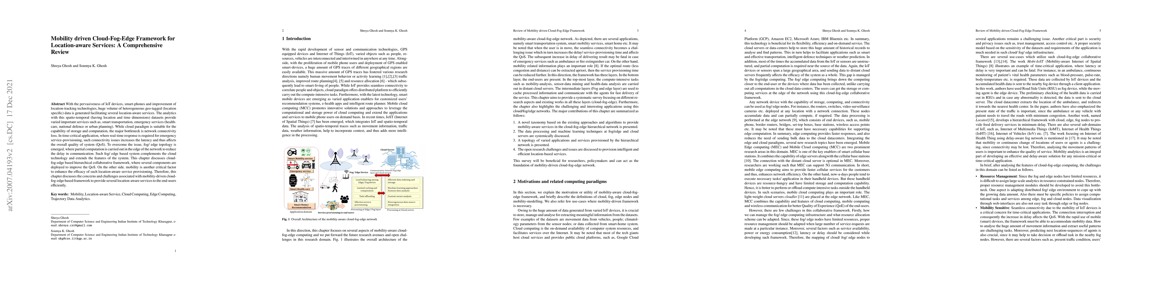 Thumbnail for Mobility driven Cloud-Fog-Edge Framework for Location-aware Services: A
  Comprehensive Review