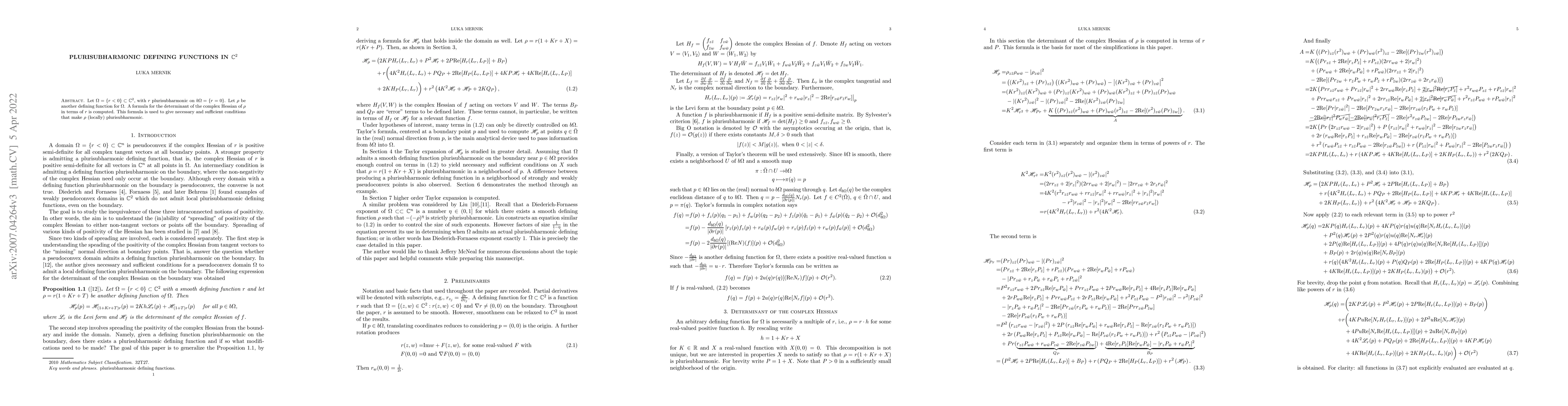 Thumbnail for Plurisubharmonic Defining Functions in $\mathbb C^2$