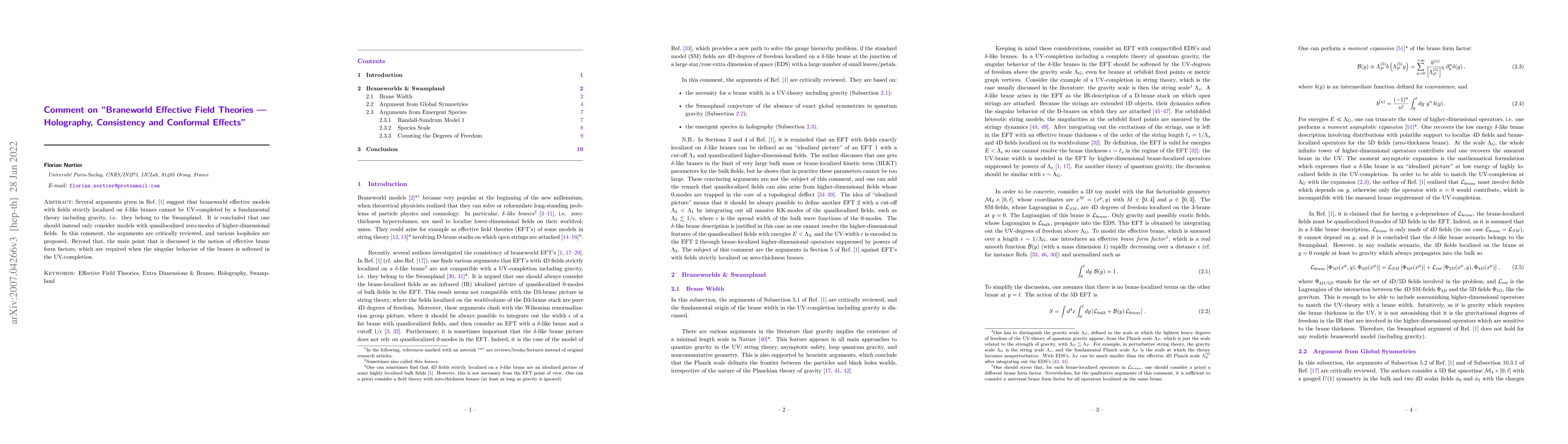 Thumbnail for Comment on "Braneworld Effective Field Theories -- Holography,
  Consistency and Conformal Effects"