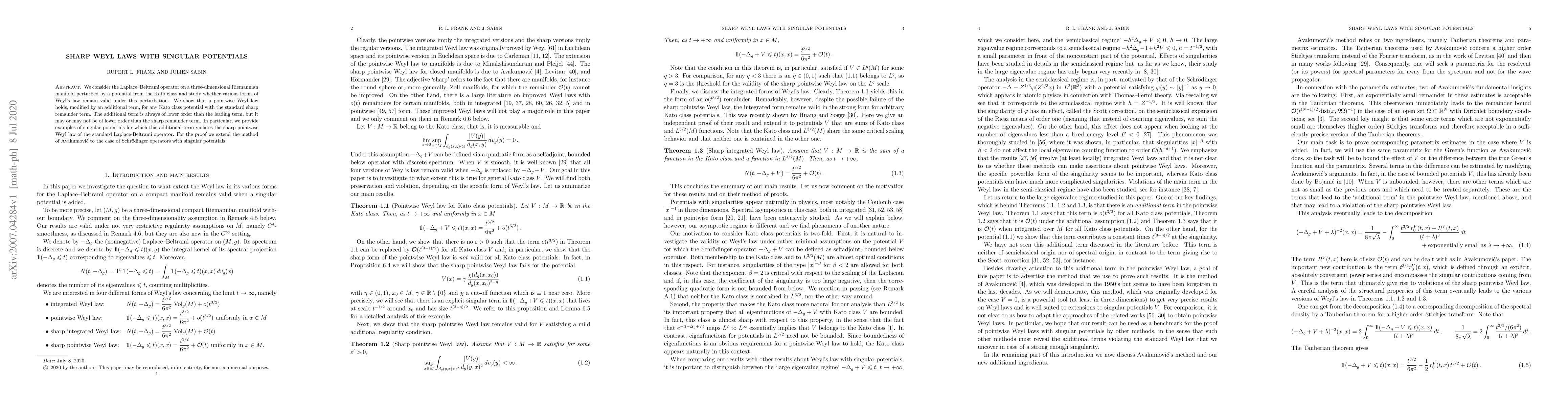 Thumbnail for Sharp Weyl laws with singular potentials