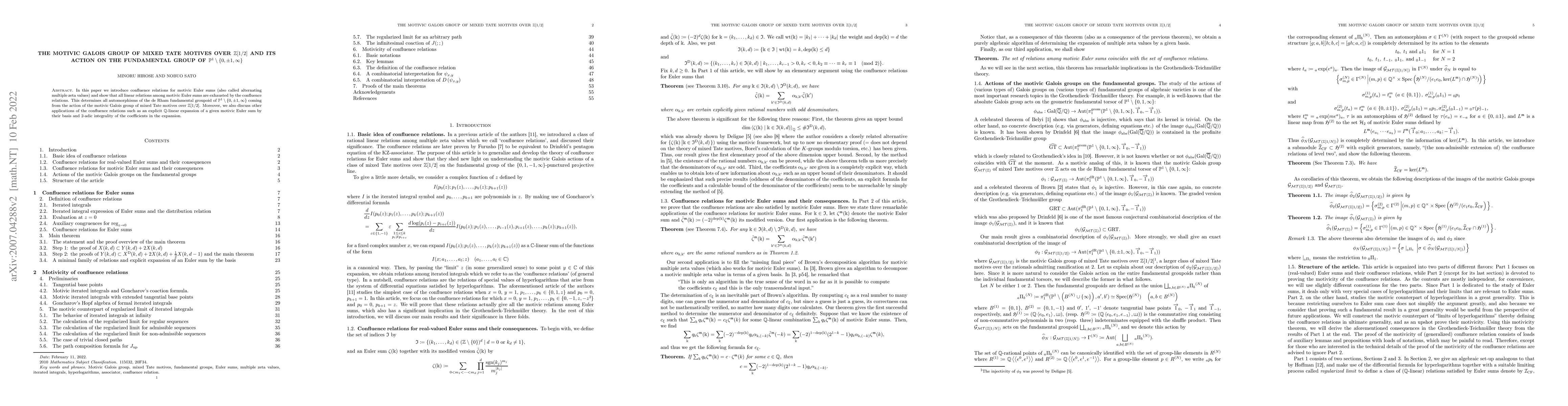 Thumbnail for The motivic Galois group of mixed Tate motives over $\mathbb{Z}[1/2]$
  and its action on the fundamental group of
  $\mathbb{P}^{1}\setminus\{0,\pm1,\infty\}$