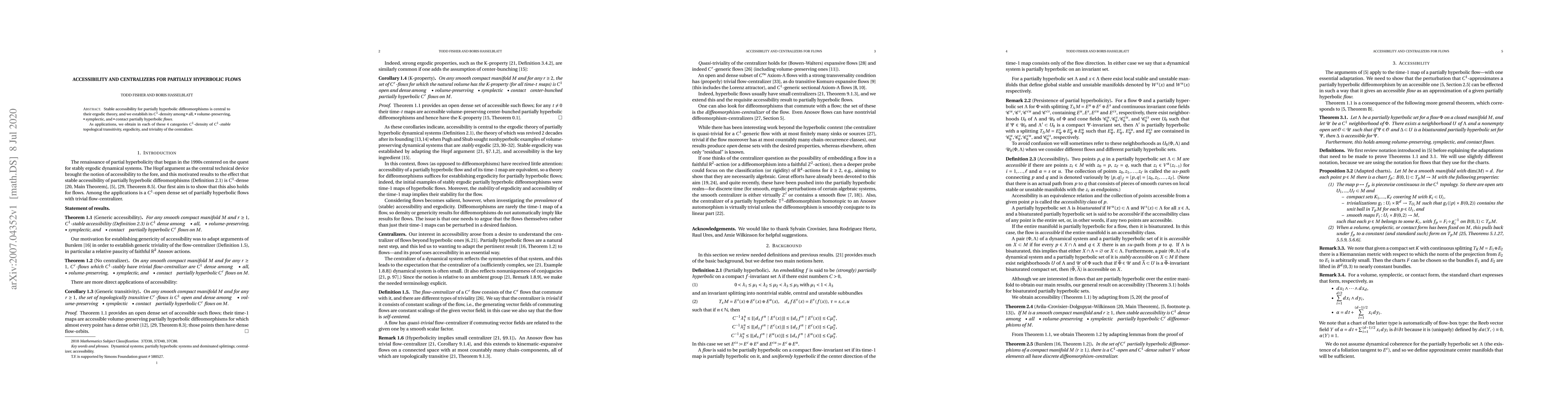 Thumbnail for Accessibility and centralizers for partially hyperbolic flows