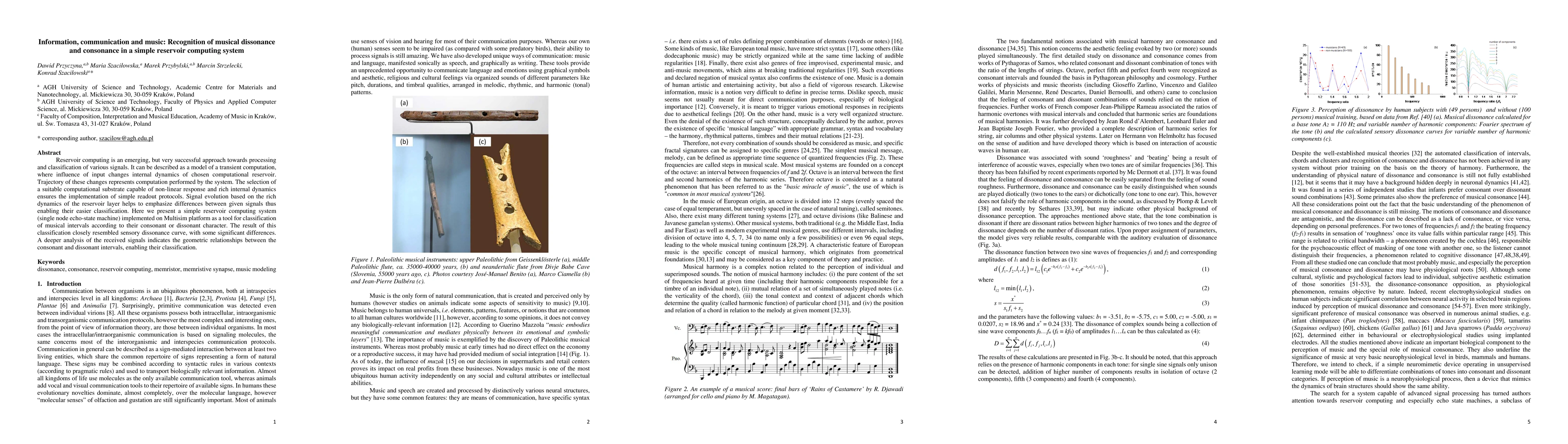 Thumbnail for Information, communication and music: Recognition of musical dissonance
  and consonance in a simple reservoir computing system