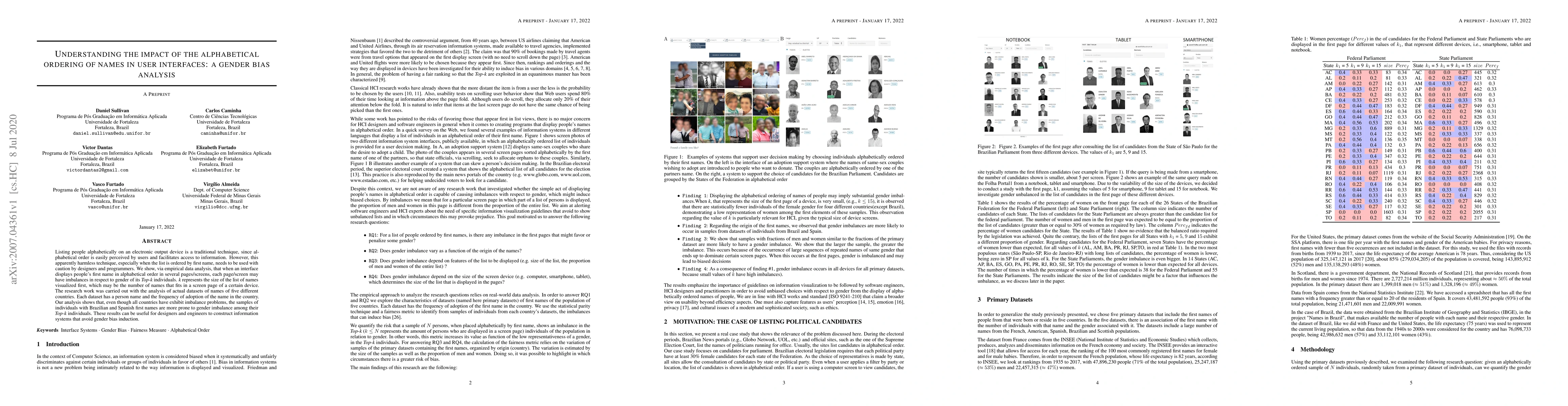 Thumbnail for Understanding the impact of the alphabetical ordering of names in user
  interfaces: a gender bias analysis