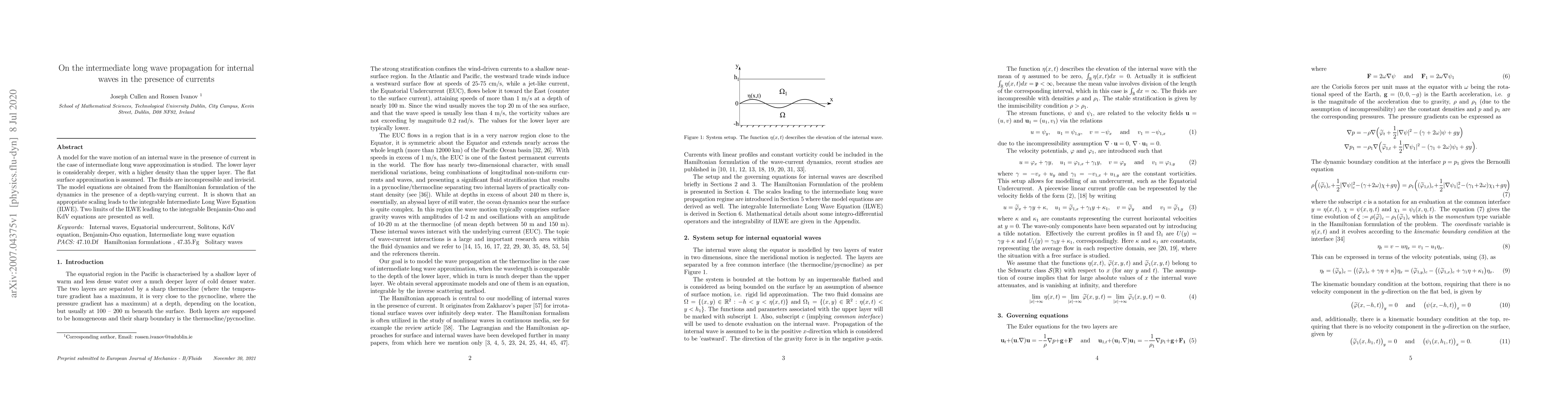 Thumbnail for On the intermediate long wave propagation for internal waves in the
  presence of currents