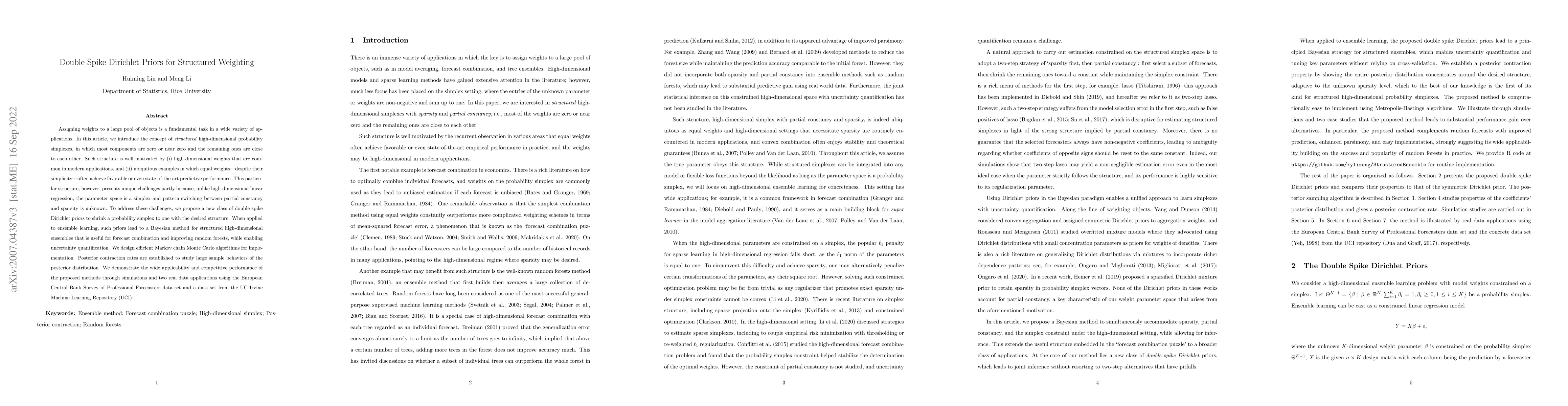 Thumbnail for Double spike Dirichlet priors for structured weighting