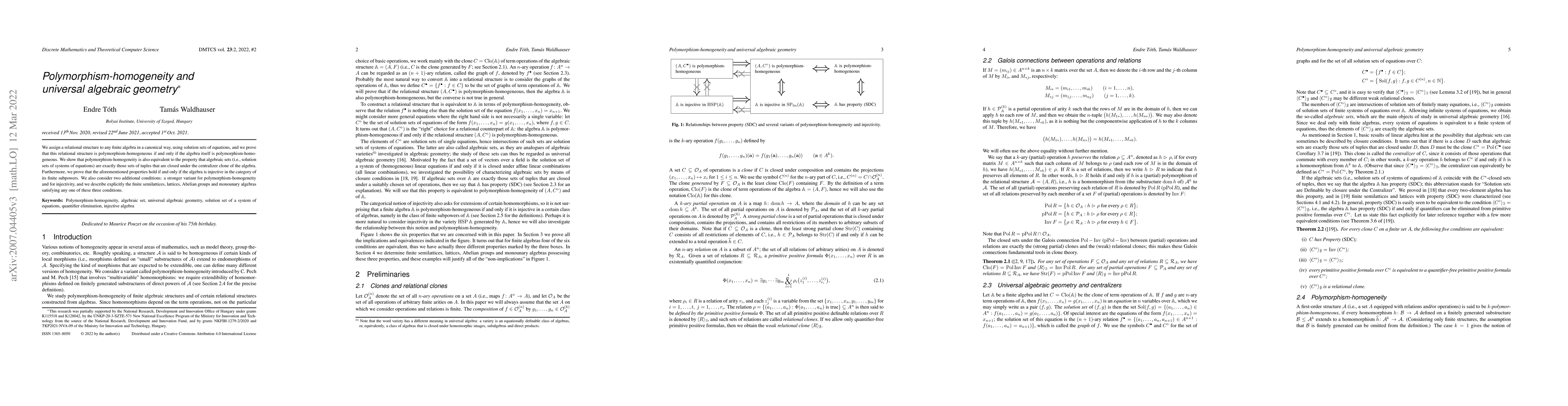 Thumbnail for Polymorphism-homogeneity and universal algebraic geometry