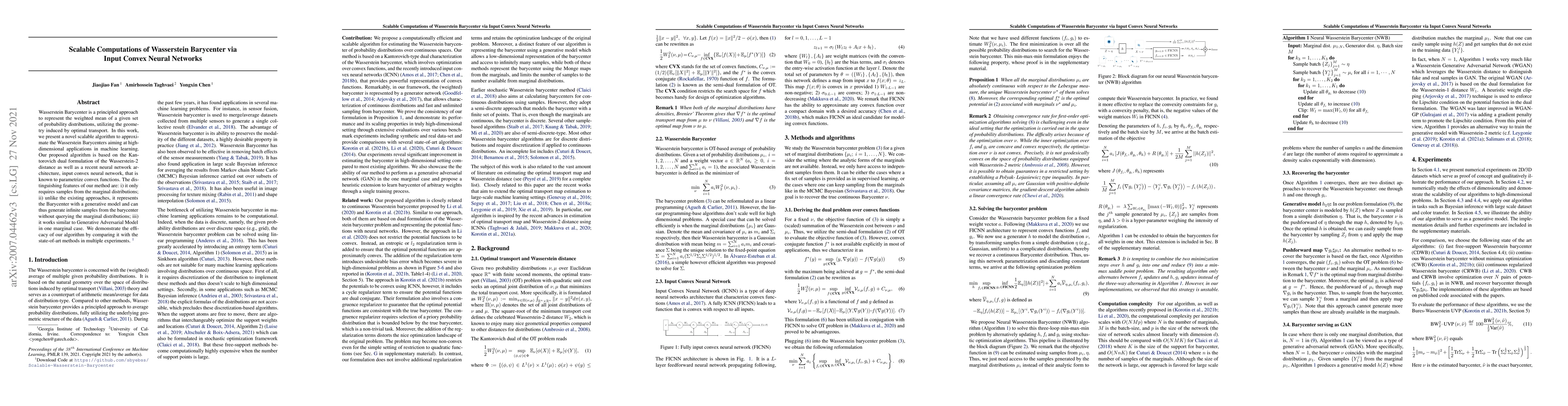 Thumbnail for Scalable Computations of Wasserstein Barycenter via Input Convex Neural
  Networks
