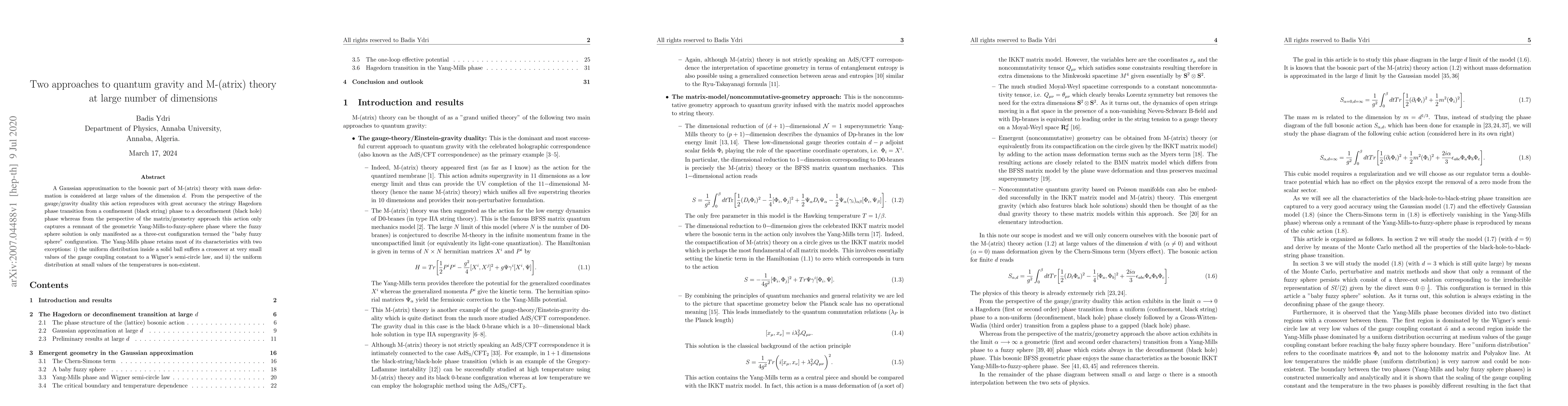 Thumbnail for Two approaches to quantum gravity and M-(atrix) theory at large number
  of dimensions