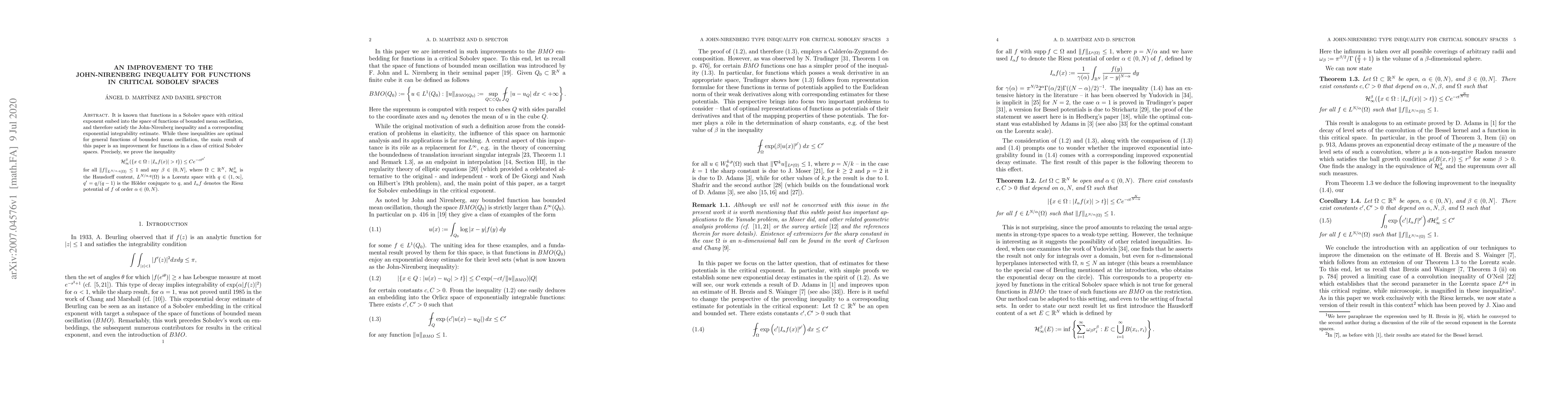 Thumbnail for An improvement to the John-Nirenberg inequality for functions in
  critical Sobolev spaces