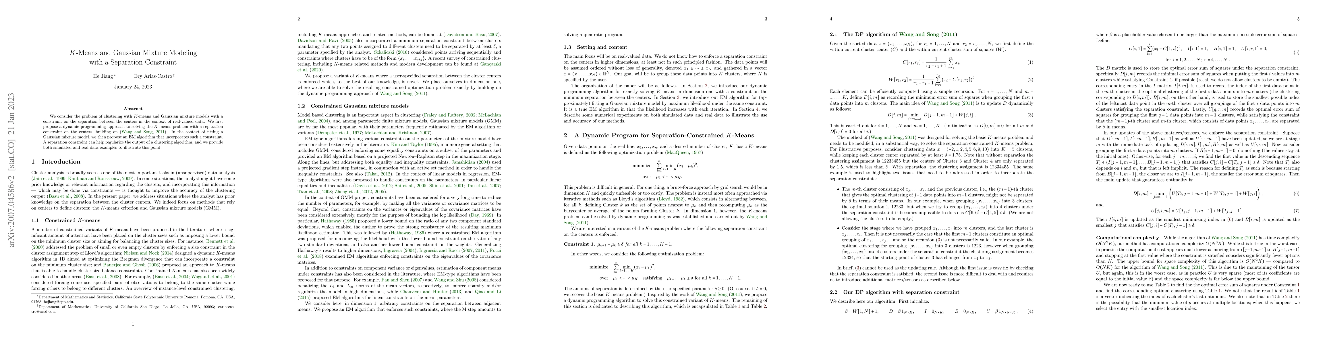 Thumbnail for $K$-Means and Gaussian Mixture Modeling with a Separation Constraint