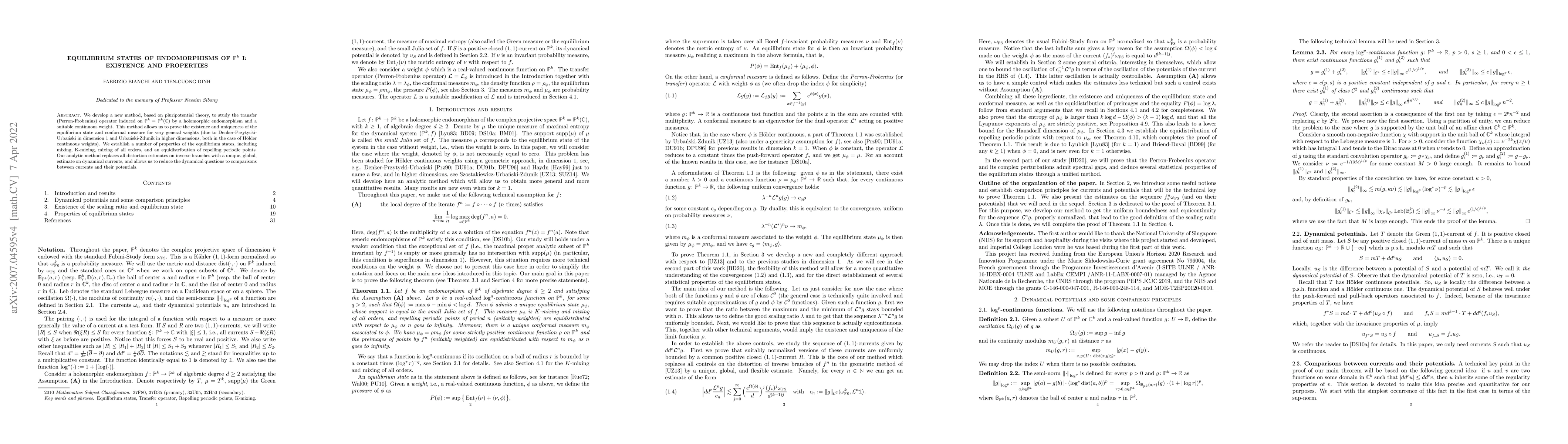 Thumbnail for Equilibrium states of endomorphisms of $\mathbb{P}^k$ I: existence and
  properties