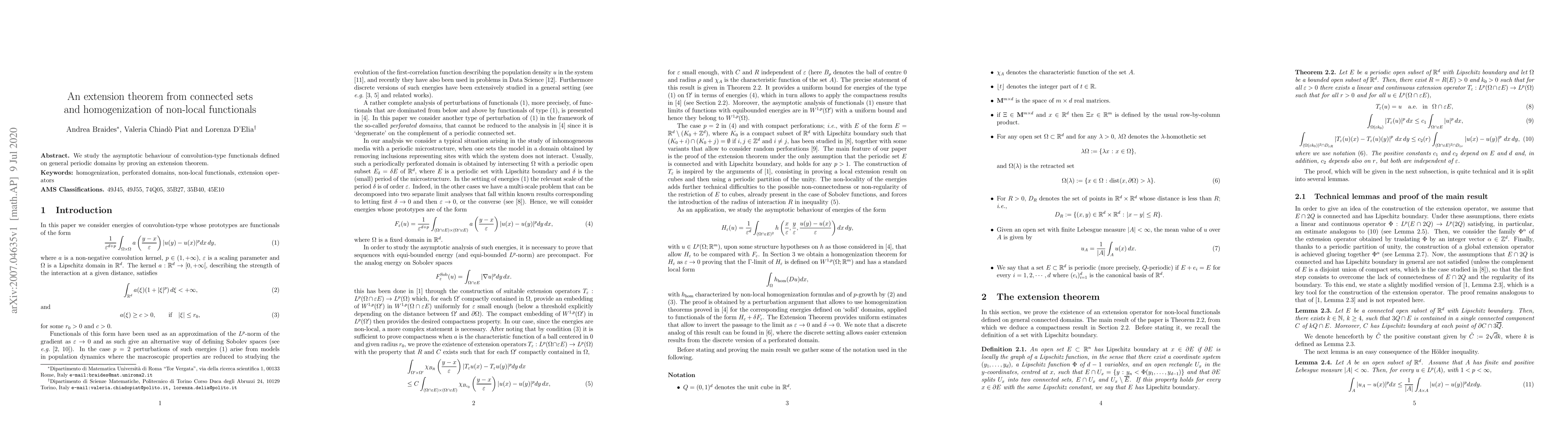 Thumbnail for An extension theorem from connected sets and homogenization of non-local
  functionals