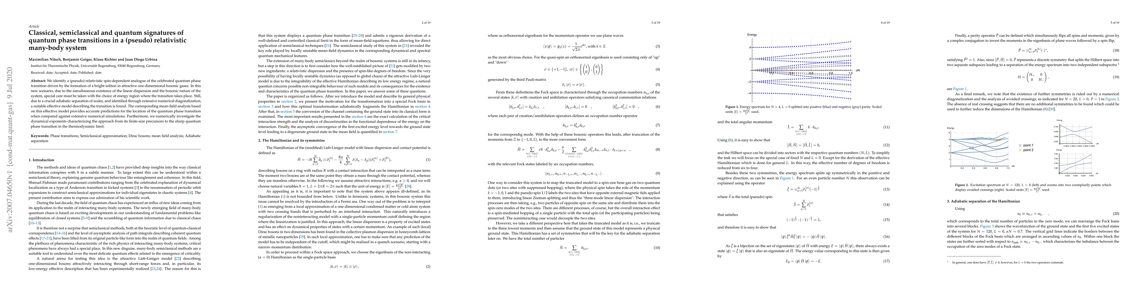 Thumbnail for Classical, semiclassical and quantum signatures of quantum phase
  transitions in a (pseudo) relativistic many-body system