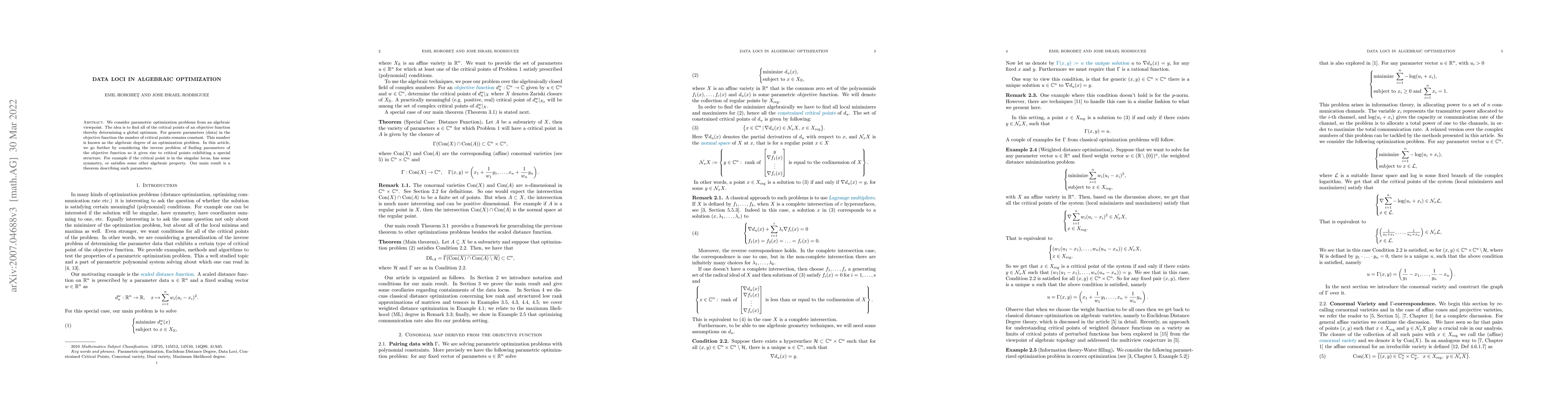 Thumbnail for Data loci in algebraic optimization