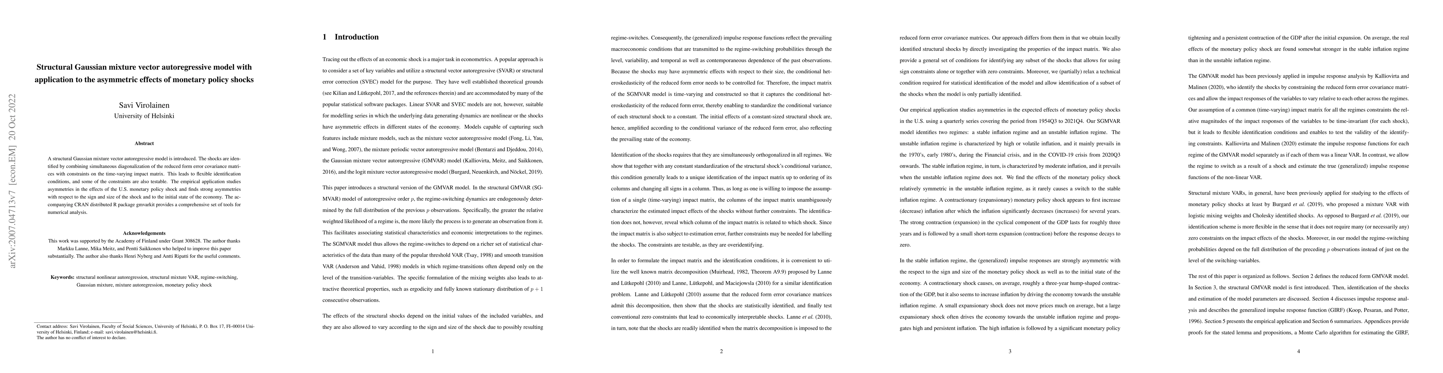 Thumbnail for Structural Gaussian mixture vector autoregressive model with application
  to the asymmetric effects of monetary policy shocks