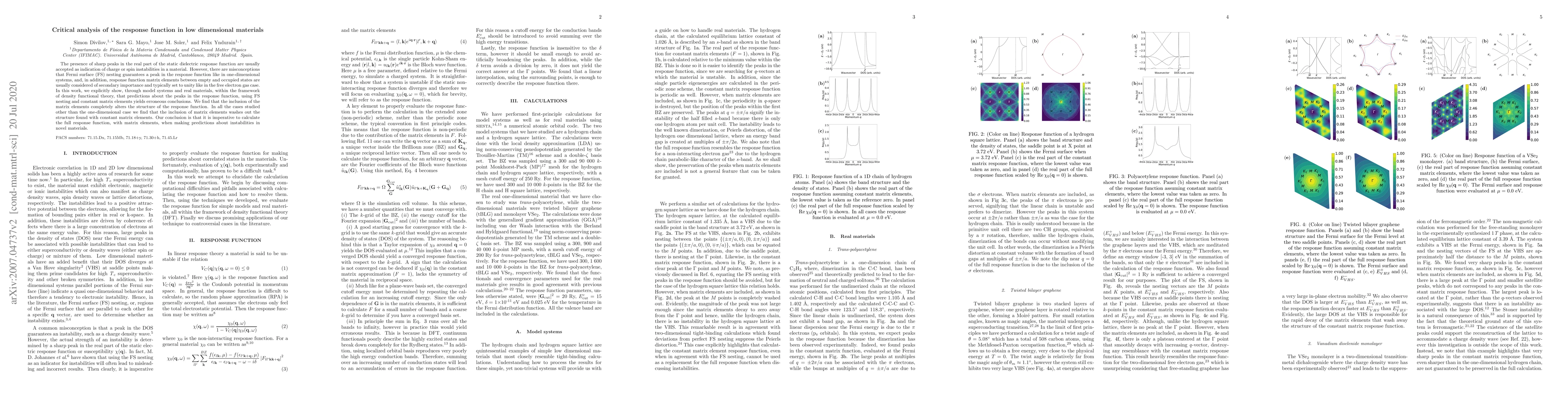 Thumbnail for Critical analysis of the response function in low dimensional materials