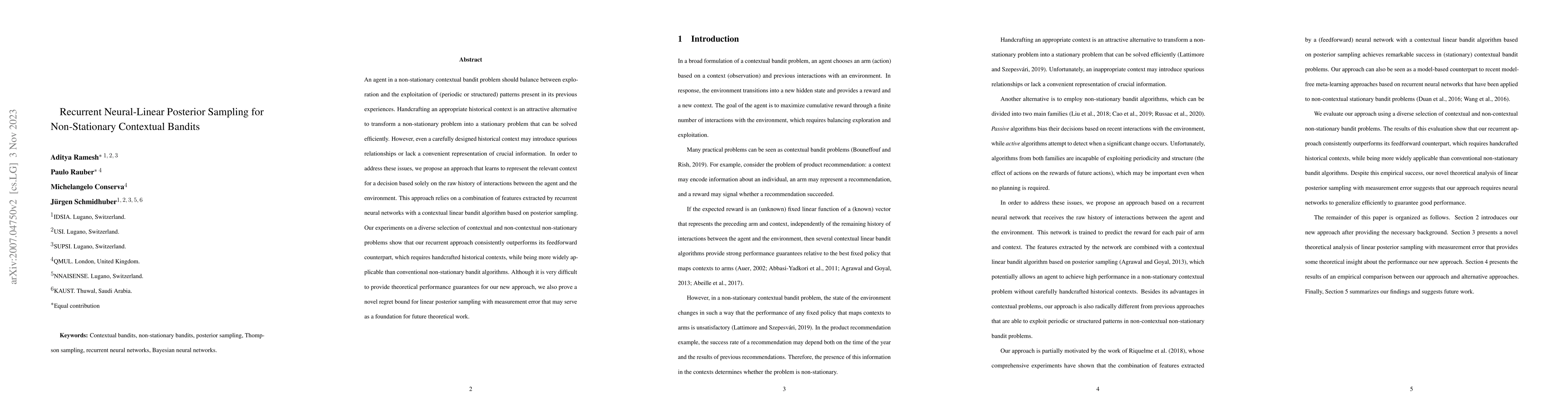 Thumbnail for Recurrent Neural-Linear Posterior Sampling for Nonstationary Contextual
  Bandits