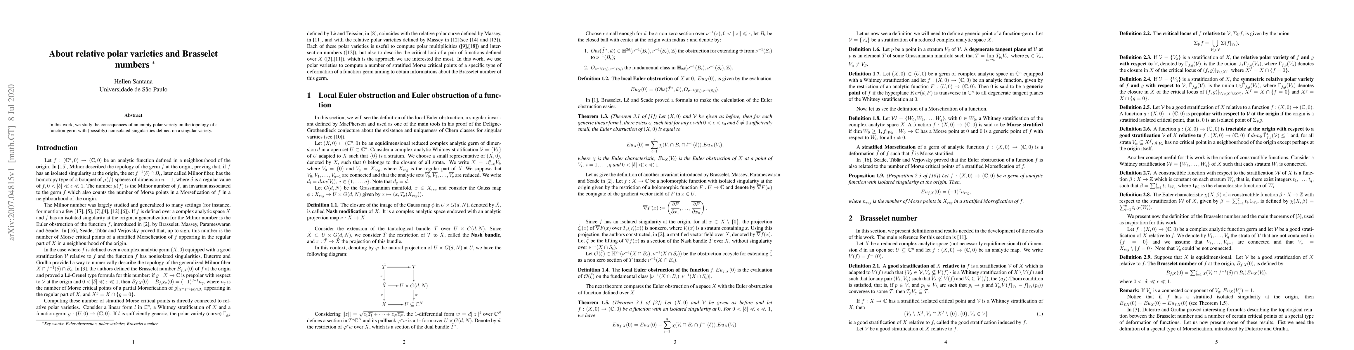 Thumbnail for About relative polar varieties and Brasselet numbers