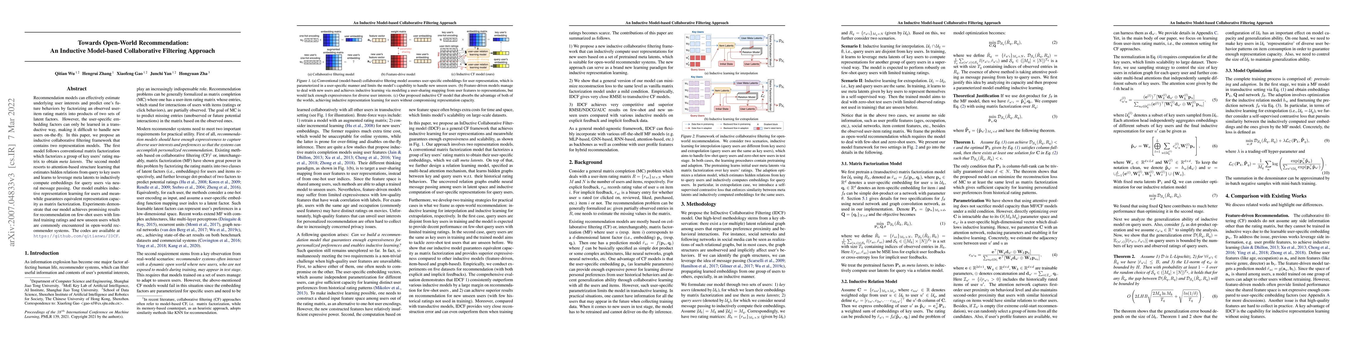 Thumbnail for Towards Open-World Recommendation: An Inductive Model-based
  Collaborative Filtering Approach