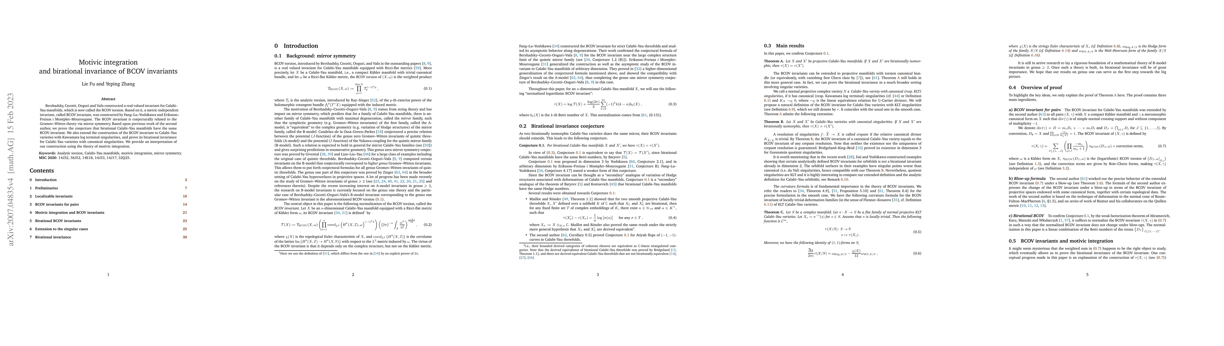 Thumbnail for Motivic integration and the birational invariance of BCOV invariants