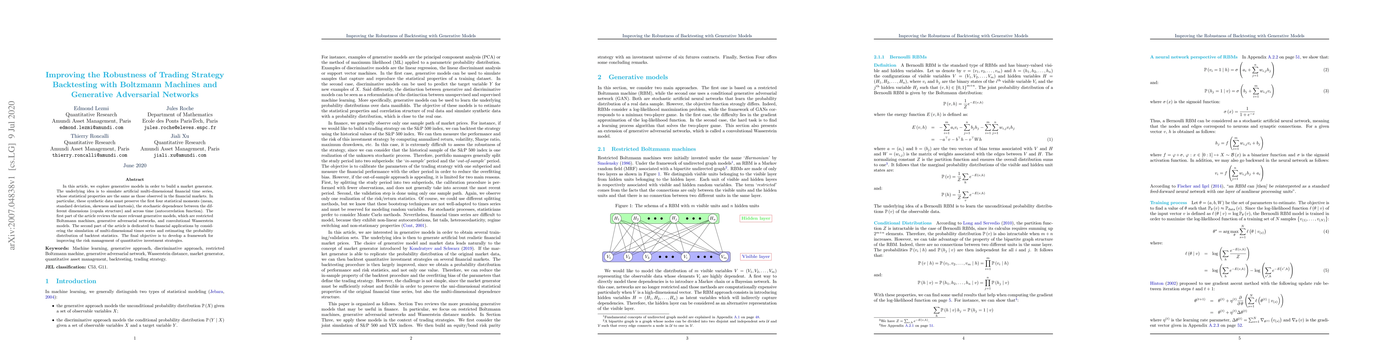 Thumbnail for Improving the Robustness of Trading Strategy Backtesting with Boltzmann
  Machines and Generative Adversarial Networks